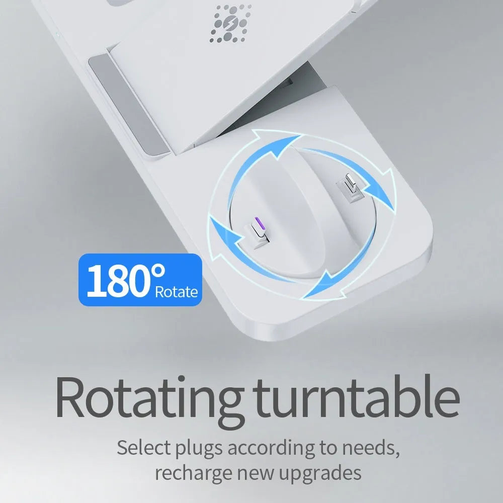 B-21 three-in-one wireless charging station for mobile phone, headset and watch in black or white.