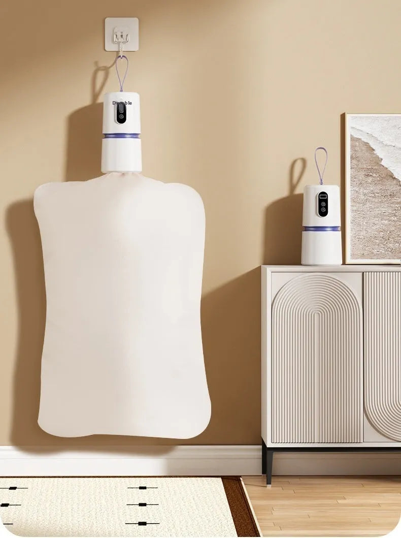 White cylindrical mini air dryer, 85x85x166mm, with drying bag and PTC heating, under 500W