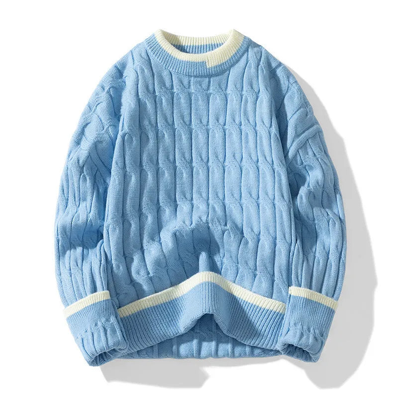 Men's two-piece acrylic winter sweater set in loose fit with long sleeves showing colour options