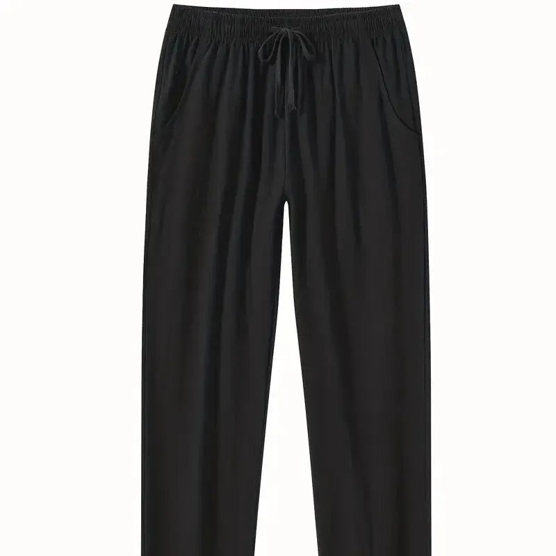 Man's loose-fitting cotton linen casual beach pants in solid khaki colour