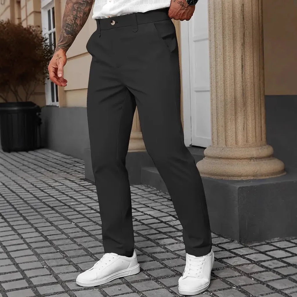 Men's straight-leg business casual trousers in solid colours with Asian sizing options