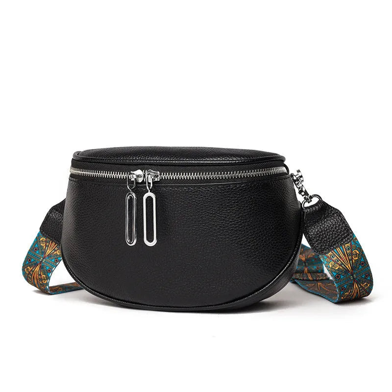 Women's soft PU leather messenger bag in saddle shape with single strap and internal zipper compartment