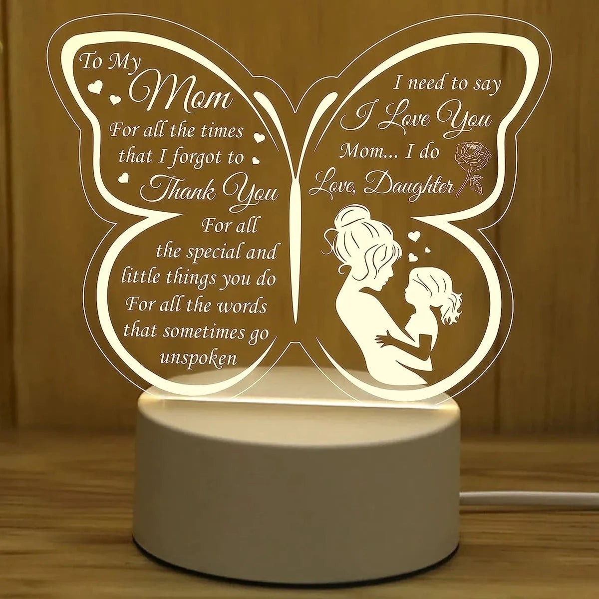 White heart-shaped acrylic table lamp with touch control, 160mm tall