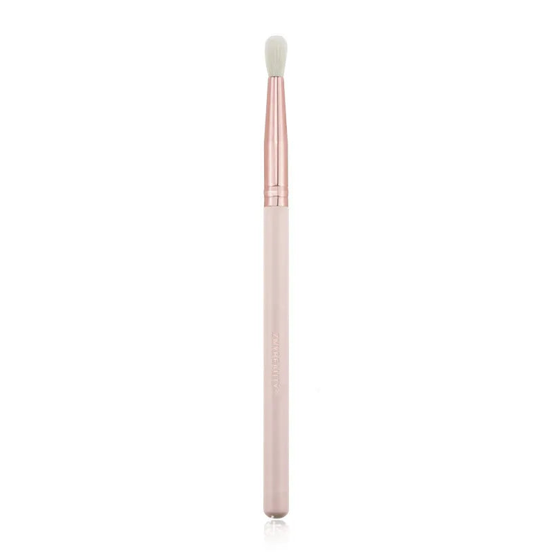 26 pink makeup brushes with wooden handles in a portable PU case