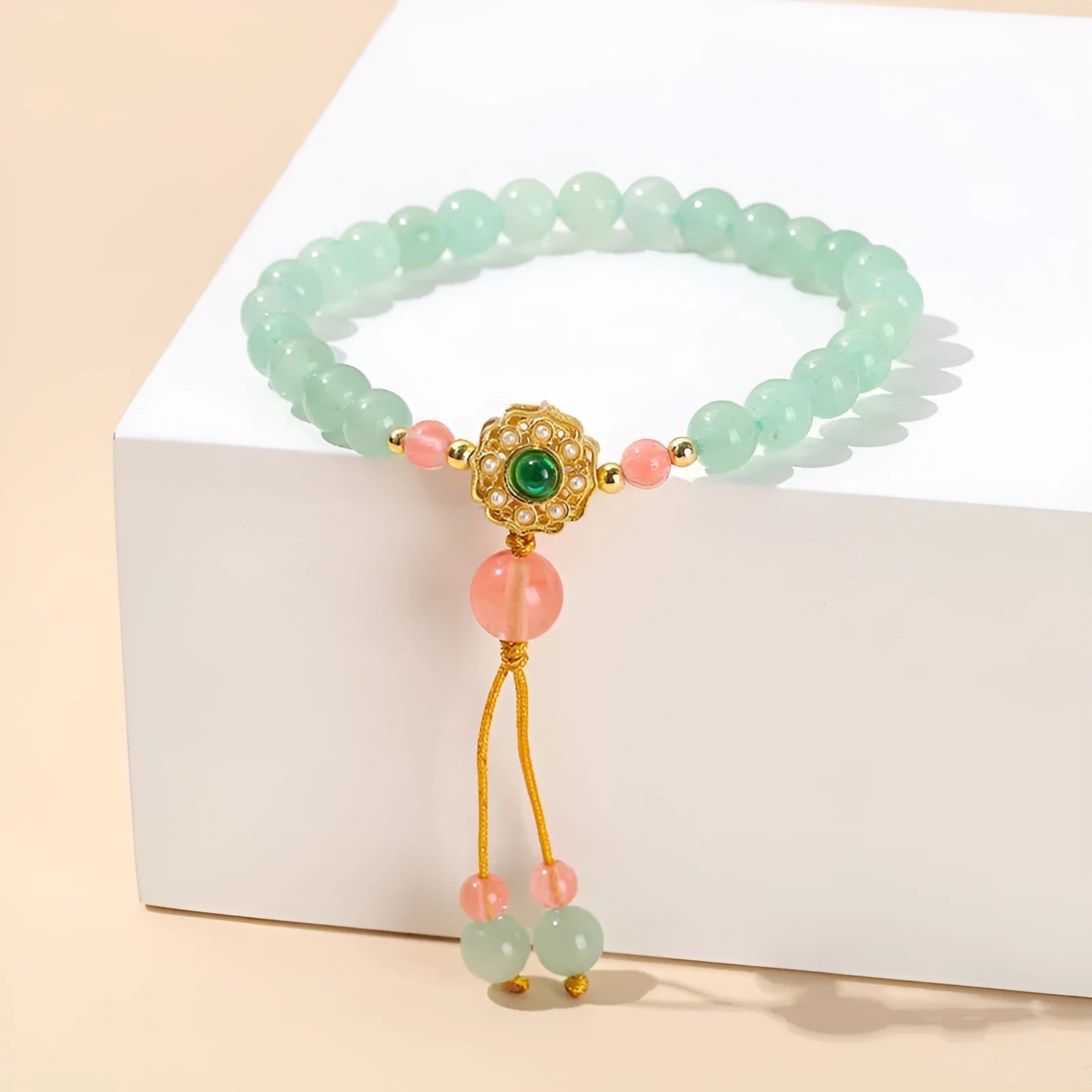 Green natural crystal bracelet with fresh Chinese style design, handcrafted for women