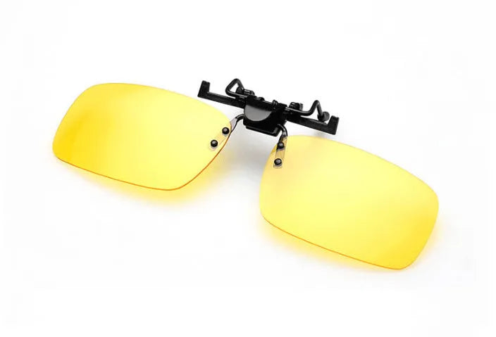 Plastic clip-on sunglasses overlay for prescription glasses, shown in large size with grey tinted lens.