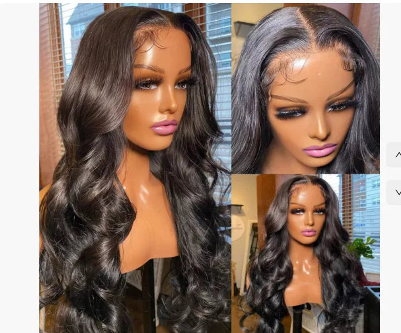 Black medium long curly synthetic wig with lace mesh cap, showing 22-inch waves in M1613 colour.