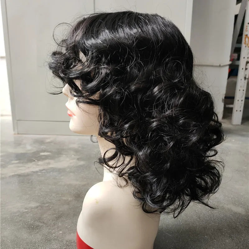 Women's black synthetic Afro wig with long curly hair and high temperature fiber material