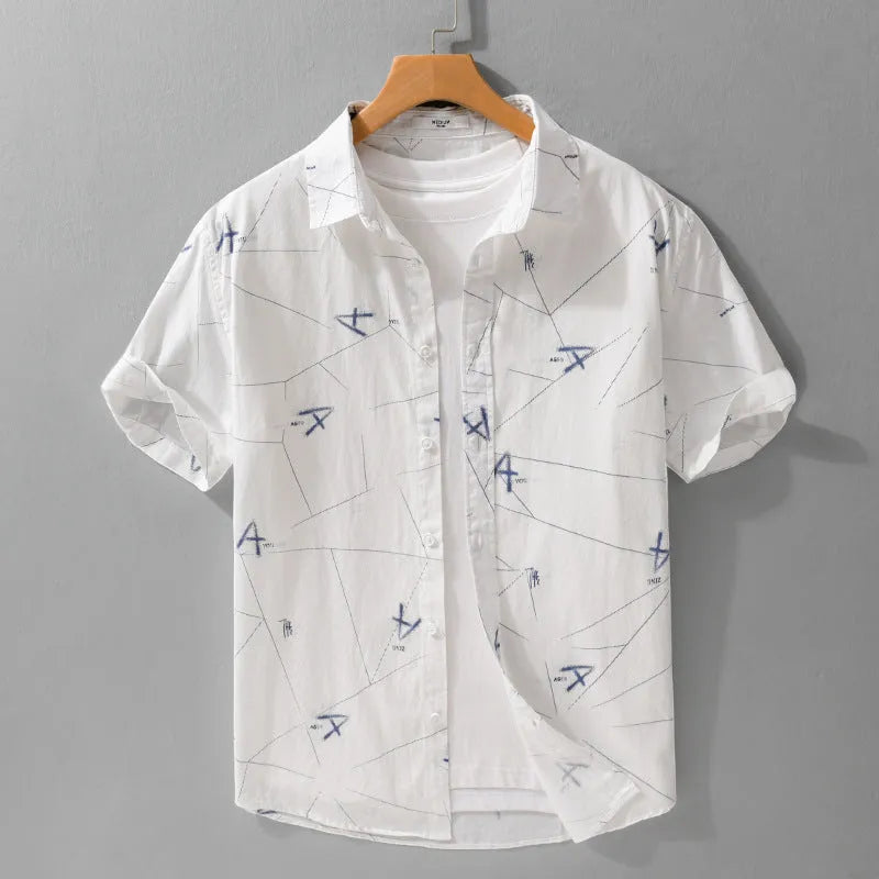 Women's loose-fitting light green pure cotton short sleeve shirt with letter print.