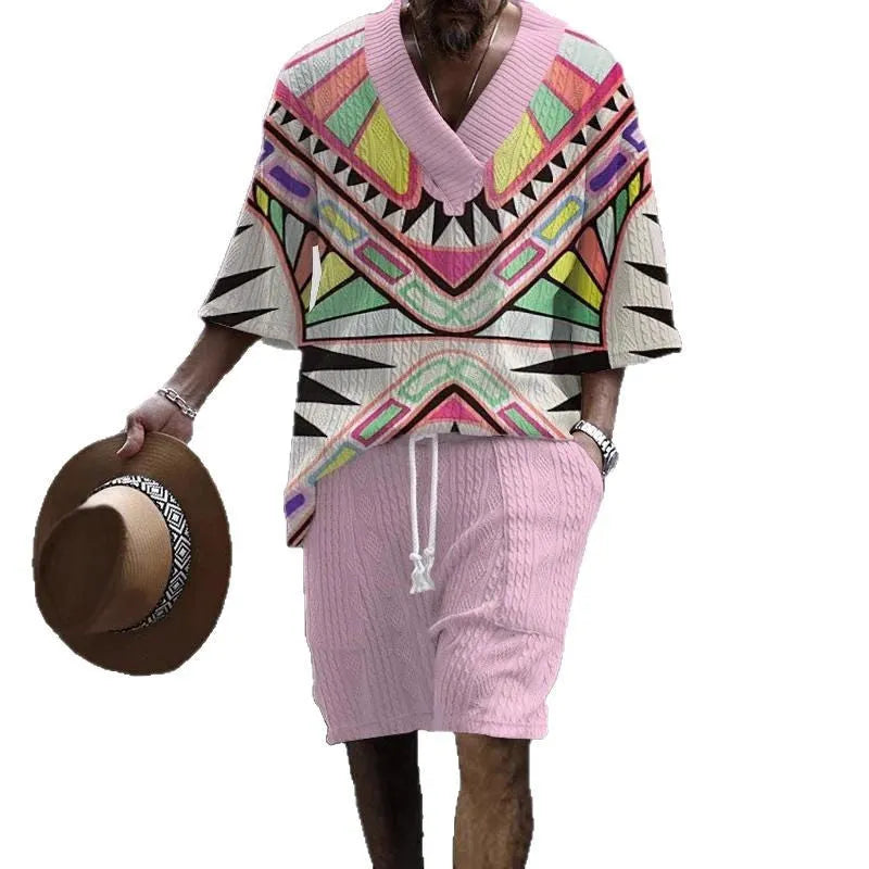 Loose casual short sleeve suit with matching shorts in various colour options
