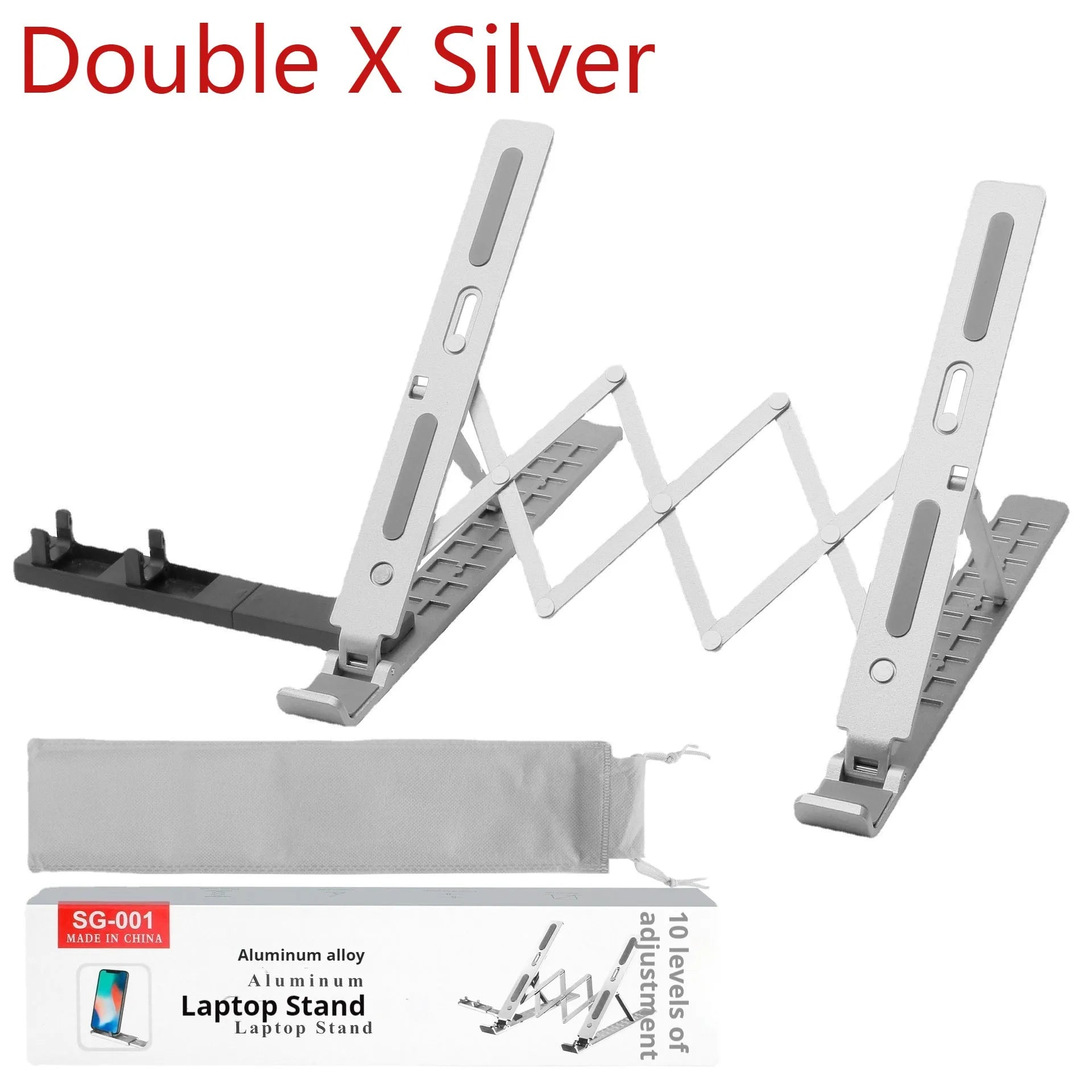 Aluminium alloy three-fork laptop cooling stand with adjustable lifting type in silver