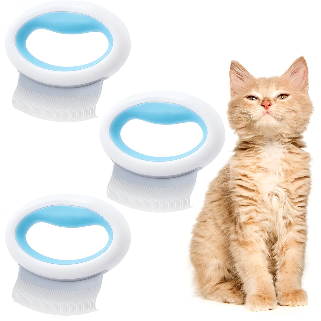 Blue plastic pet grooming comb with soft teeth for cats and dogs
