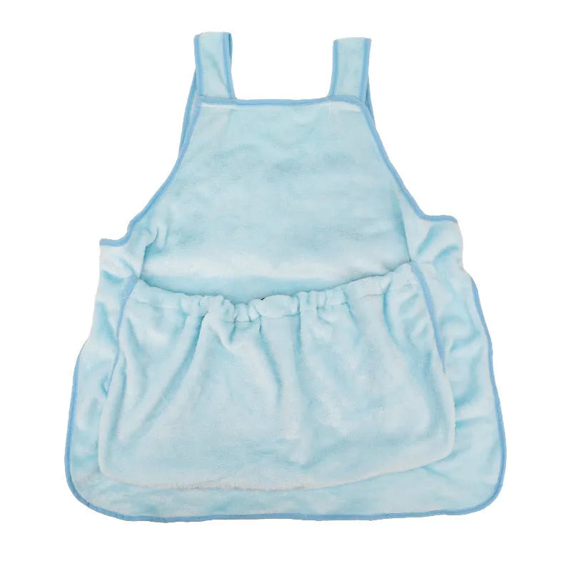 Plush adjustable pet carrier apron bag for small dogs and cats, shown in beige colour.