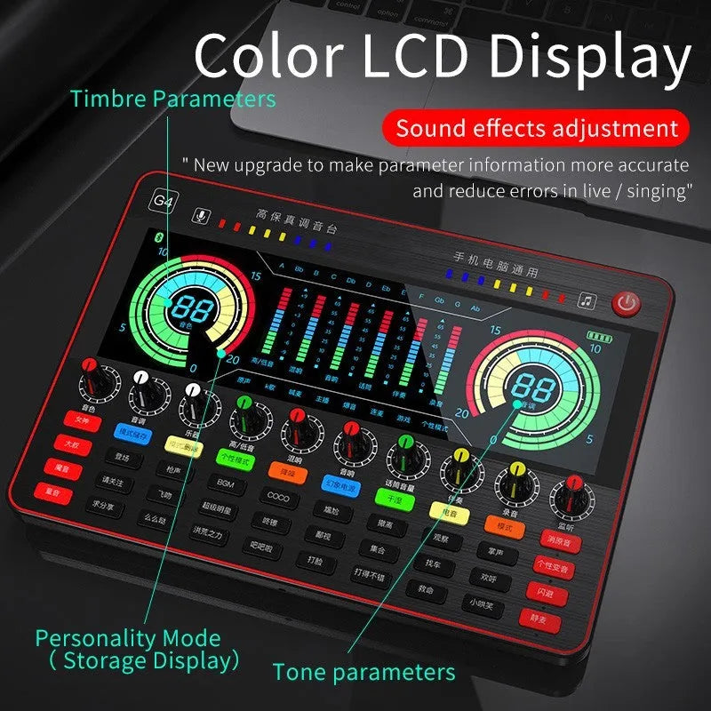 G4 professional live sound card and condenser microphone set with LCD display and remote control.