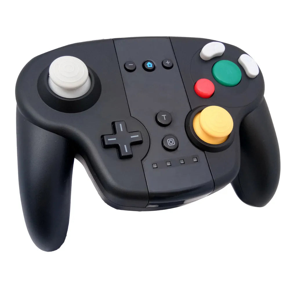 Black wireless gamepad with NFC for Nintendo Switch and PC, shown with colour packaging box.