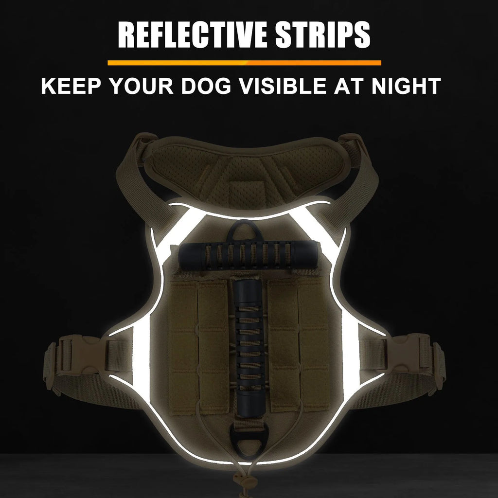 Tactical dog chest harness with rope leash in polyester with reflective strips