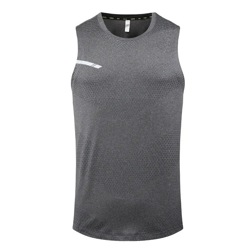 Men's solid colour quick-dry polyester sports tank top for summer outdoor activities.
