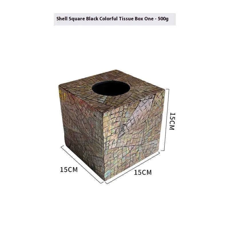 Black natural shell tissue box storage container in rectangular and square styles for coffee table decoration.