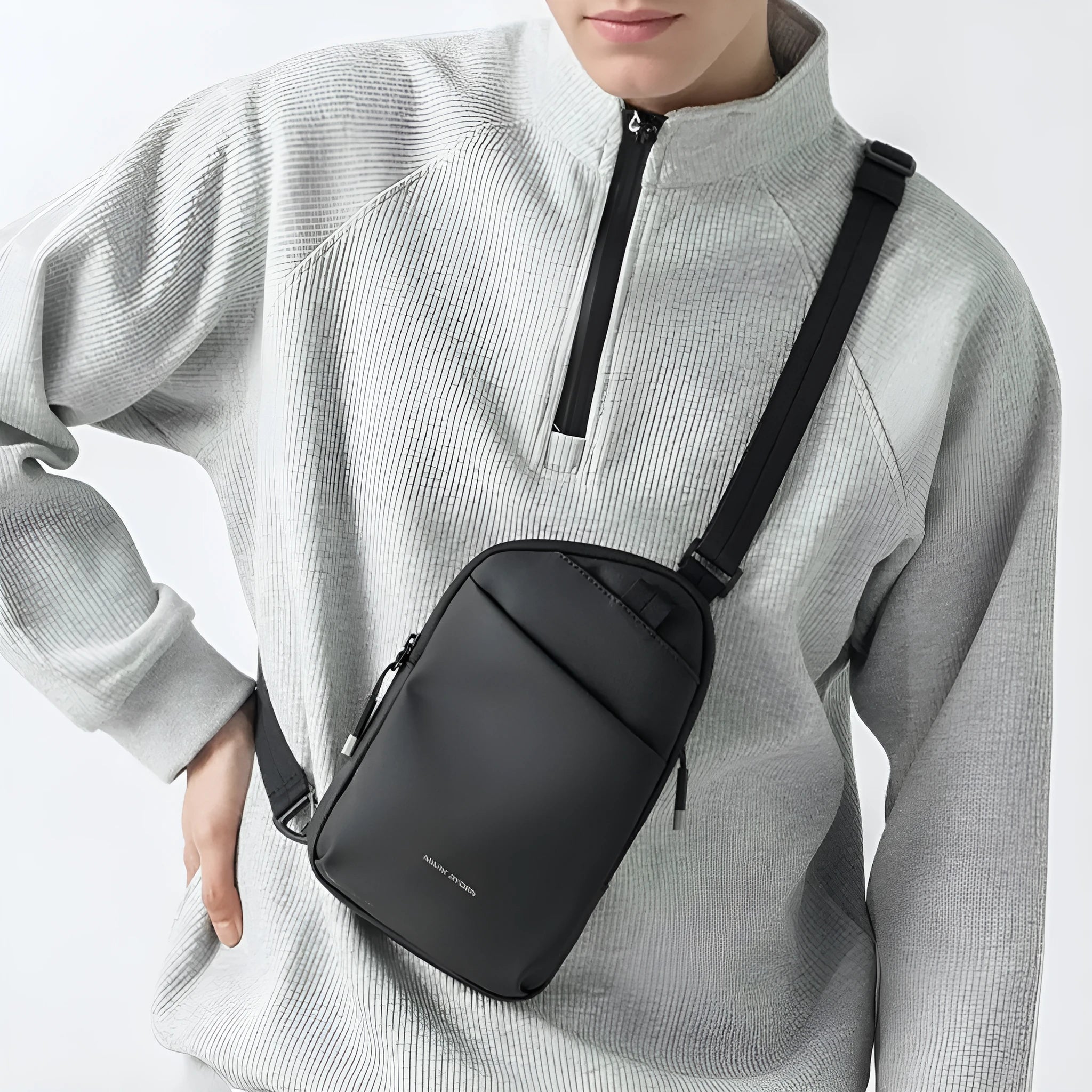 Elegant black men's lightweight crossbody bag made from durable Oxford cloth.