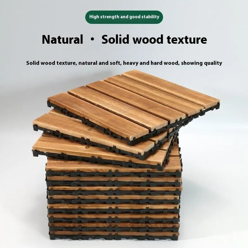 Square camphor pine wood flooring tile in a modern style for balcony or indoor use.