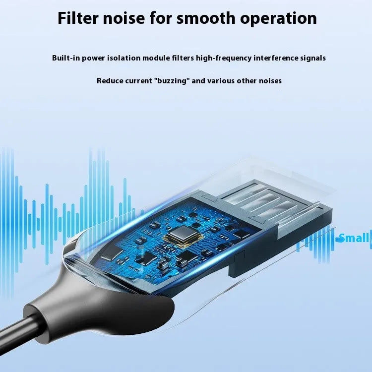 USB car Bluetooth sound receiver with zinc alloy USB connector and 3.5mm audio plug connected by PU-sheathed cable