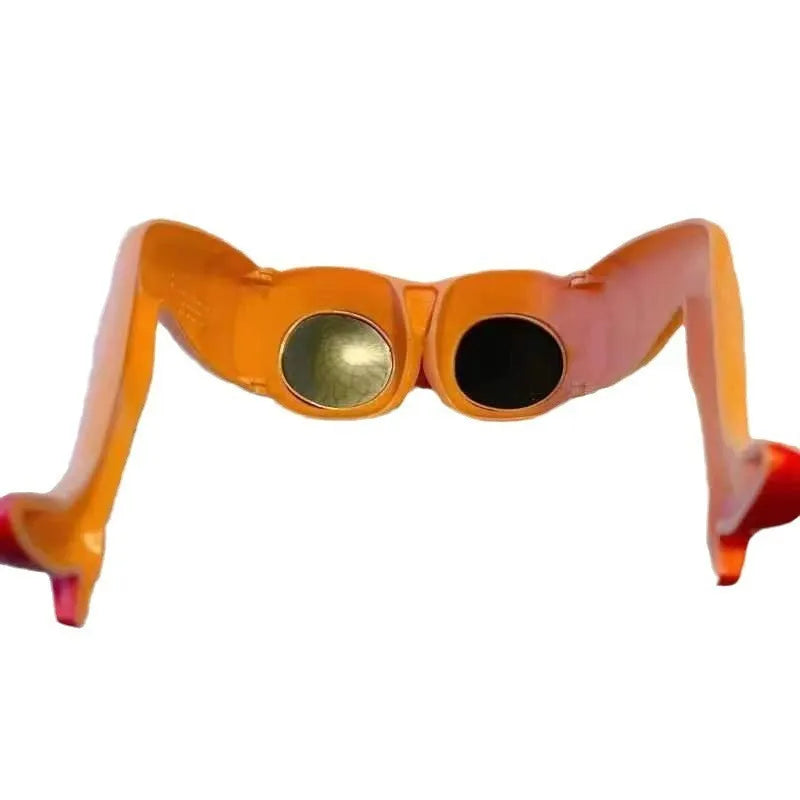 Orange plastic sunglasses with distinctive leg hip design for party and travel use