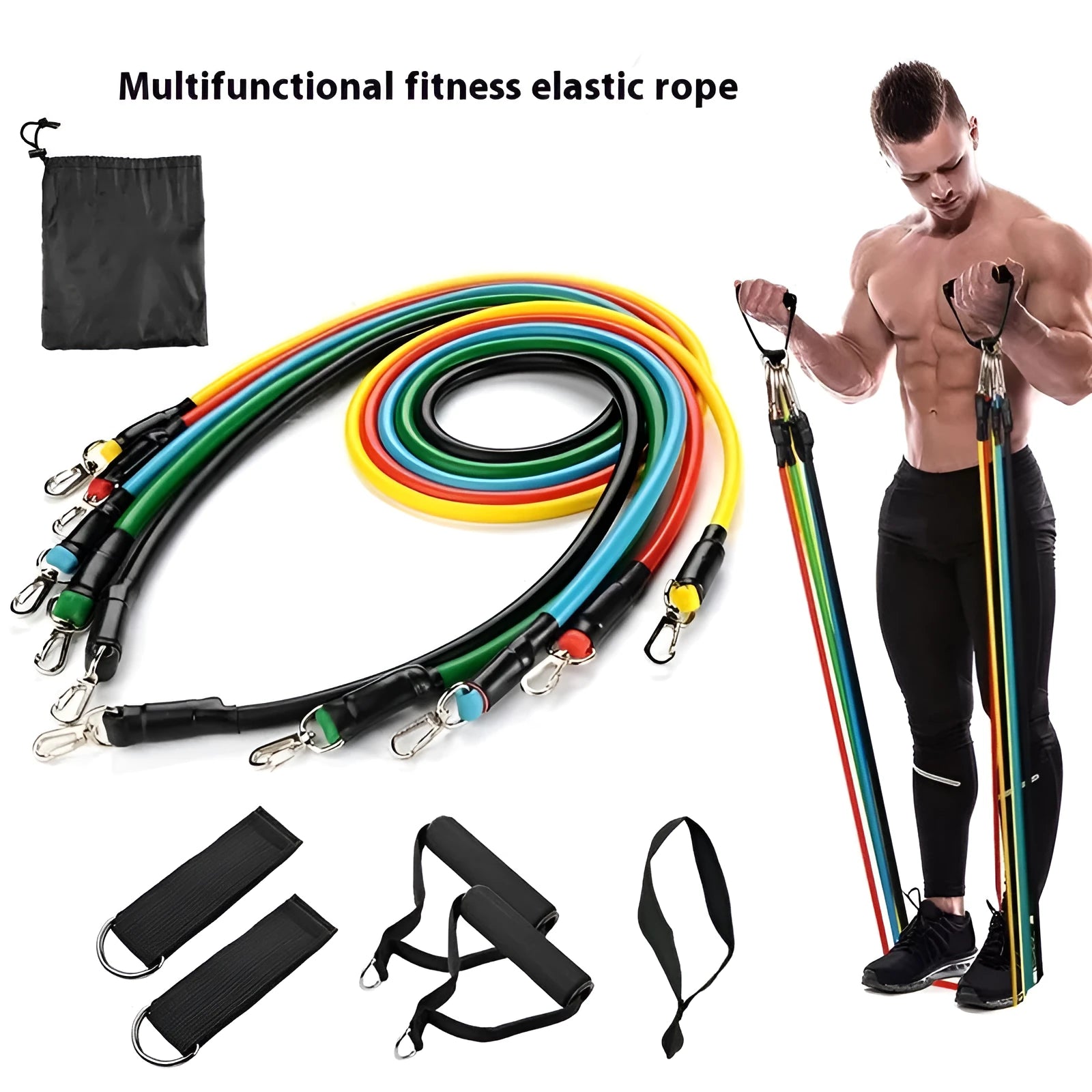 Multi-functional door sports pulling rope set with ABS hooks and rope for home fitness resistance training.