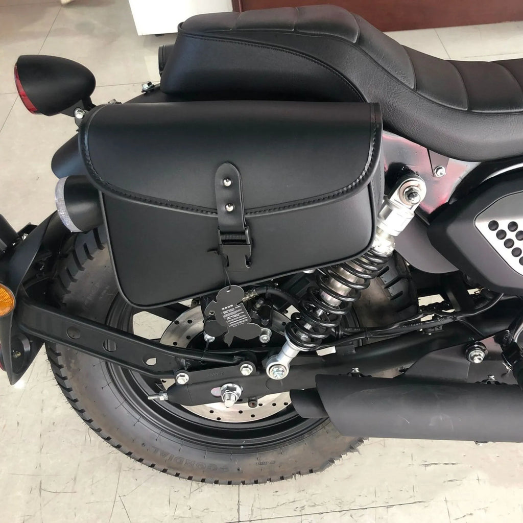 Black PU leather motorcycle swingarm saddlebag for Harley-Davidson Sportster.