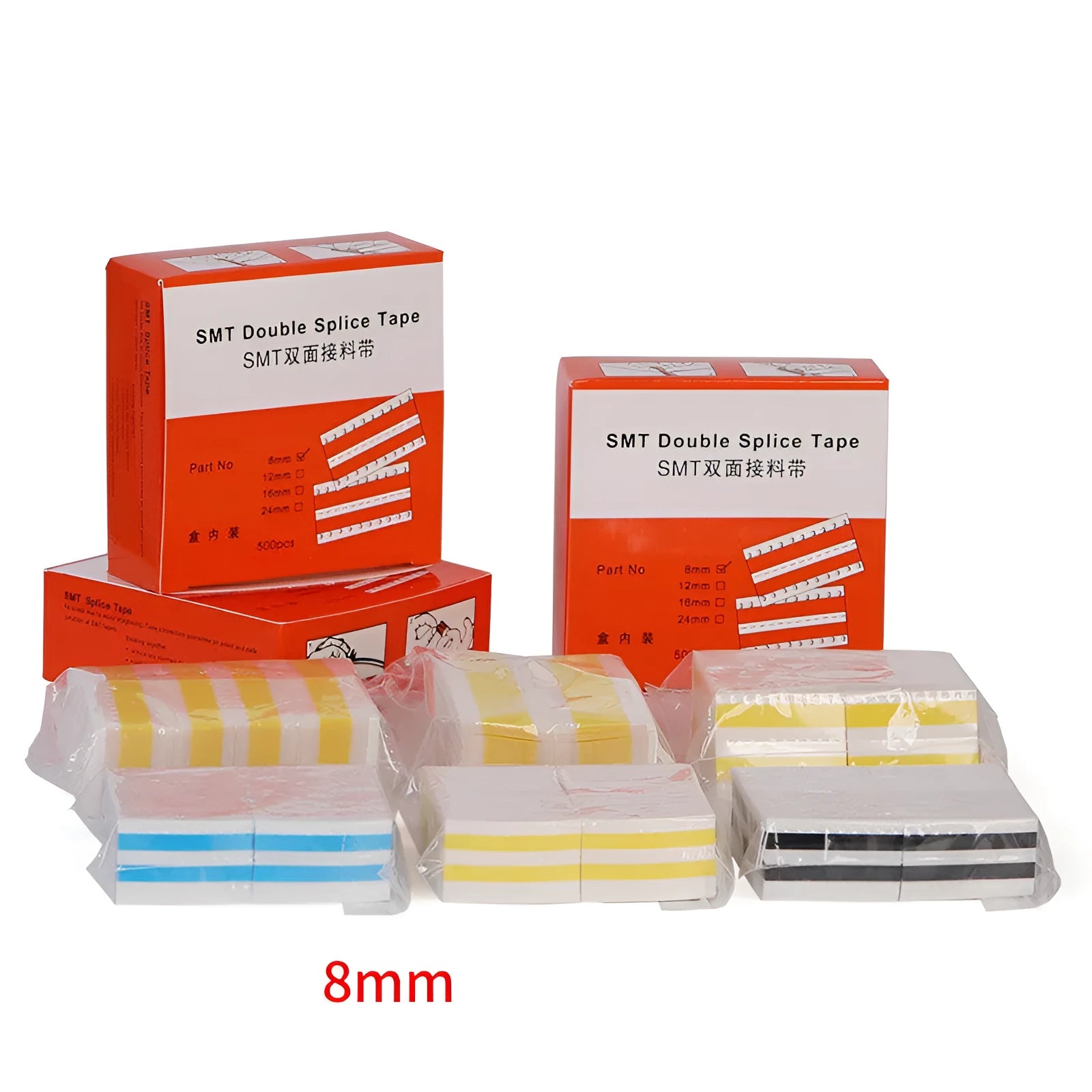 SMT double-sided splicing tape reels in multiple widths and colours for placement machines