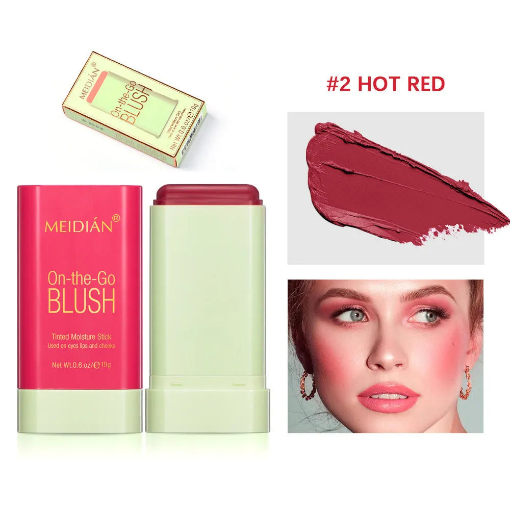 High-gloss portable solid blush cream in compact case, three shade options Shy Pink Hot Red Coral Orange
