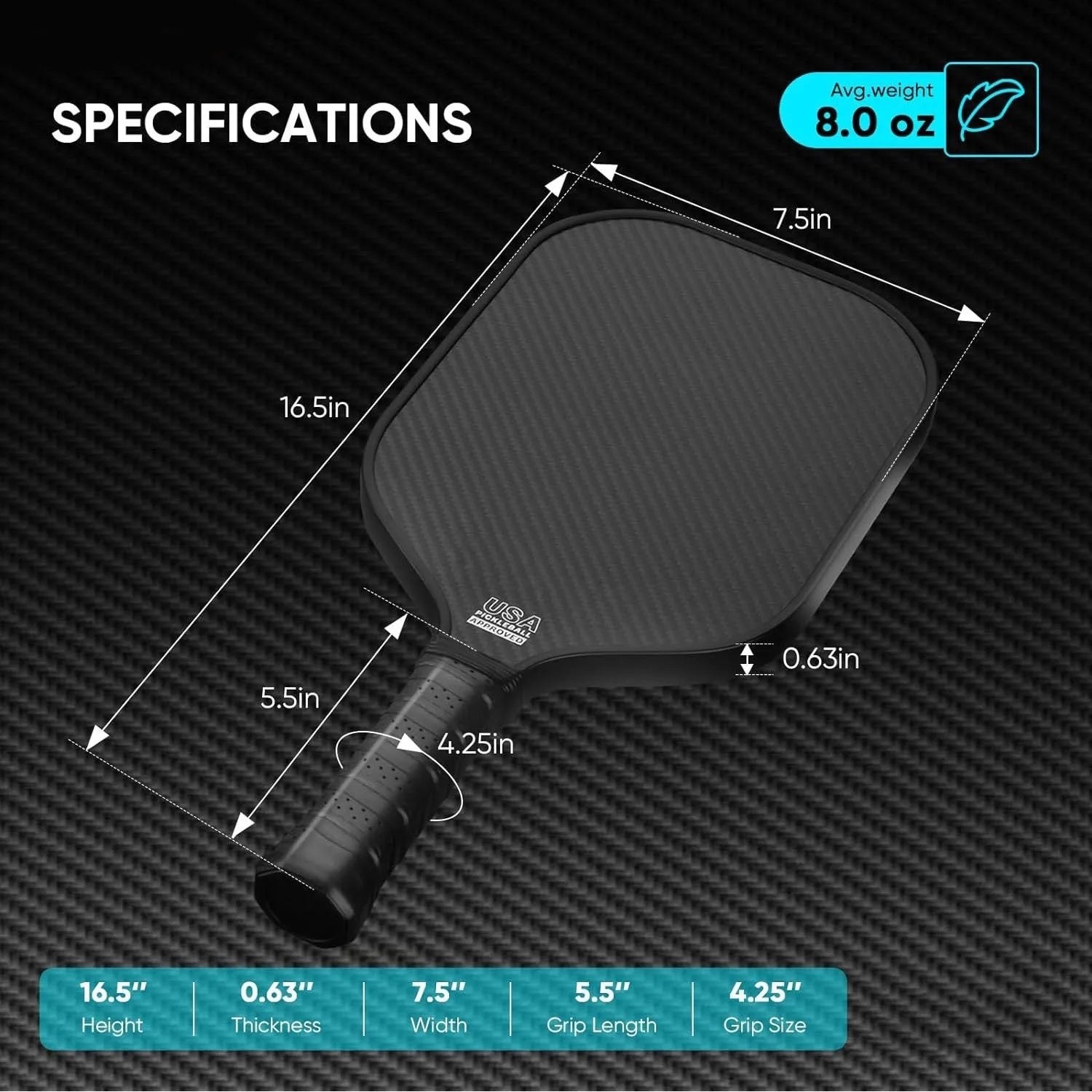 3K full carbon fibre graphite honeycomb beach racket in black, 40x20cm