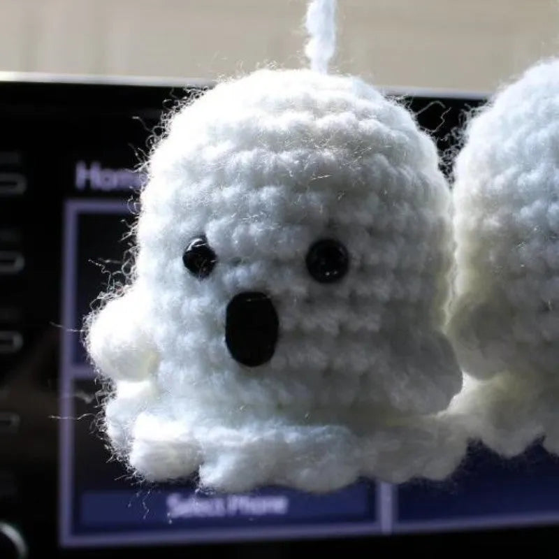 Polyester plush hand-woven cartoon automobile hanging ornament showing Halloween bat and ghost designs.