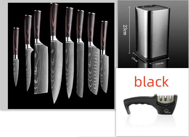 Chef knife with laser Damascus patterned blade and colour steel handle, length 30cm