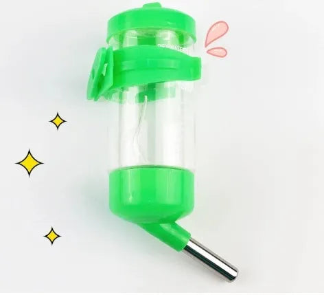 Leak-proof ball kettle pet water feeder in green, pink, blue, white, or yellow with glass tube.