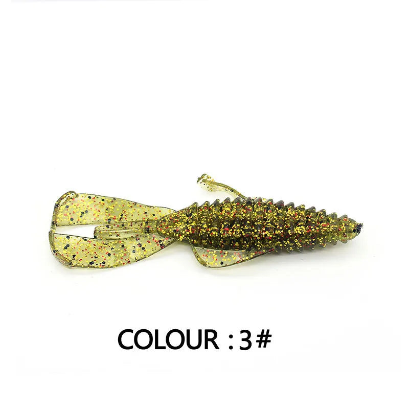PVC fishing soft bait lure showing two size options: 8cm and 12cm versions in multiple colour patterns