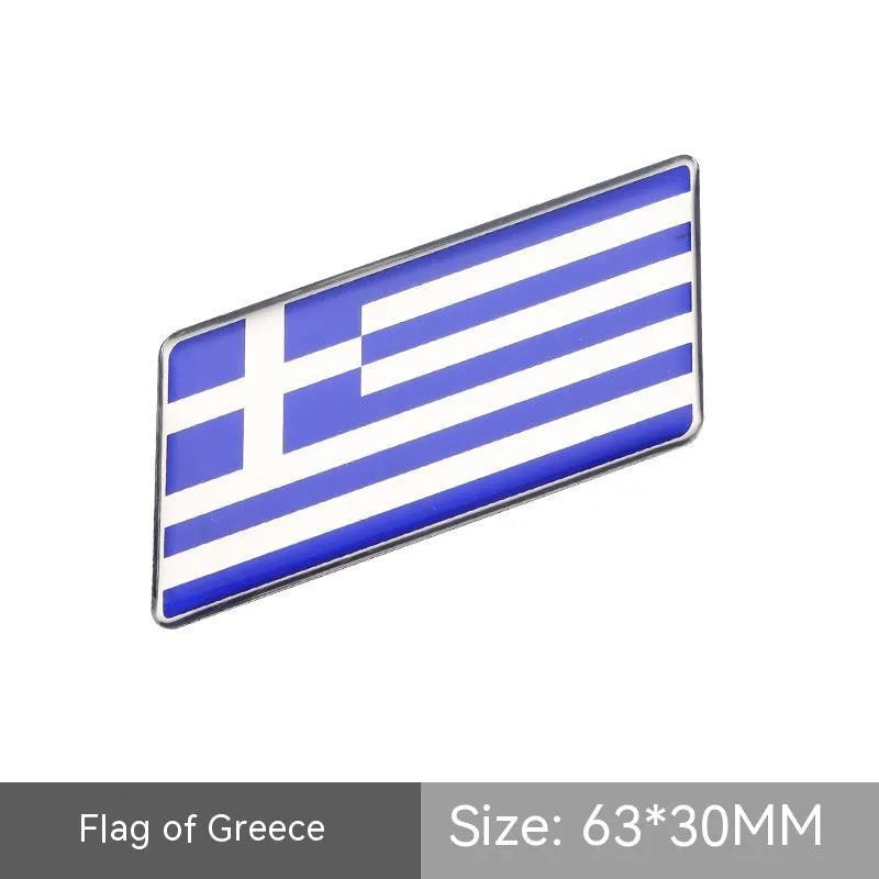 Aluminium national flag car sticker badge, parallelogram shape, 6.3 by 3 cm, for rear bumper.