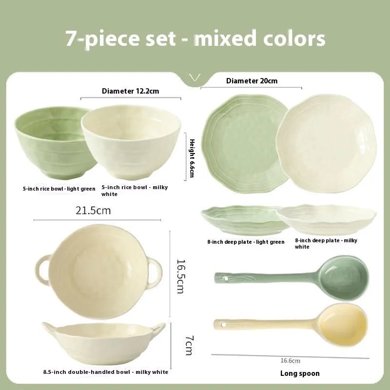 7-piece solid colour ceramic tableware set with modern simplicity design