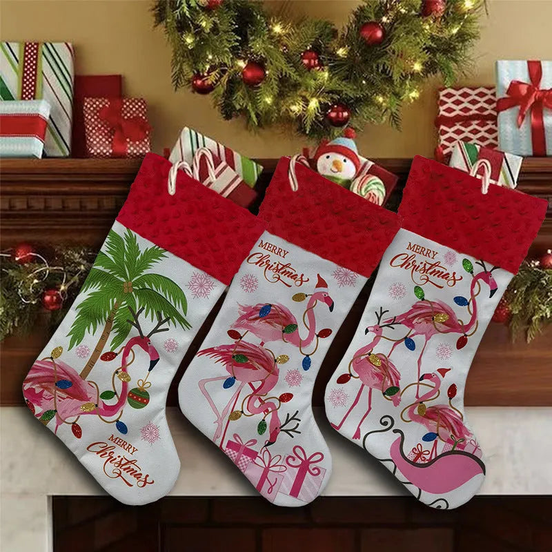 American style cloth Christmas stocking decoration measuring 46 by 28 centimetres