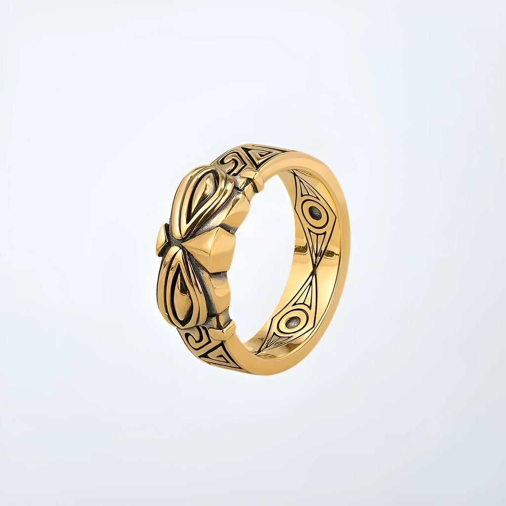 Unisex adjustable silver plated ring with Sanxingdui retro design and animal geometry motif on open band