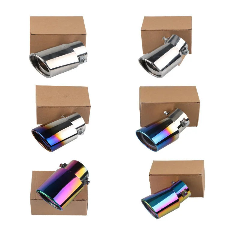 Stainless steel car exhaust tailpipe in baked blue, bright silver or colourful finish options