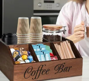 Wooden grid coffee pod storage box desktop organizer lidless compartments 30x19.5x12cm black colour
