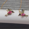 Bird hanging earrings for women in long style with mixed zirconium wings on electroplated alloy.