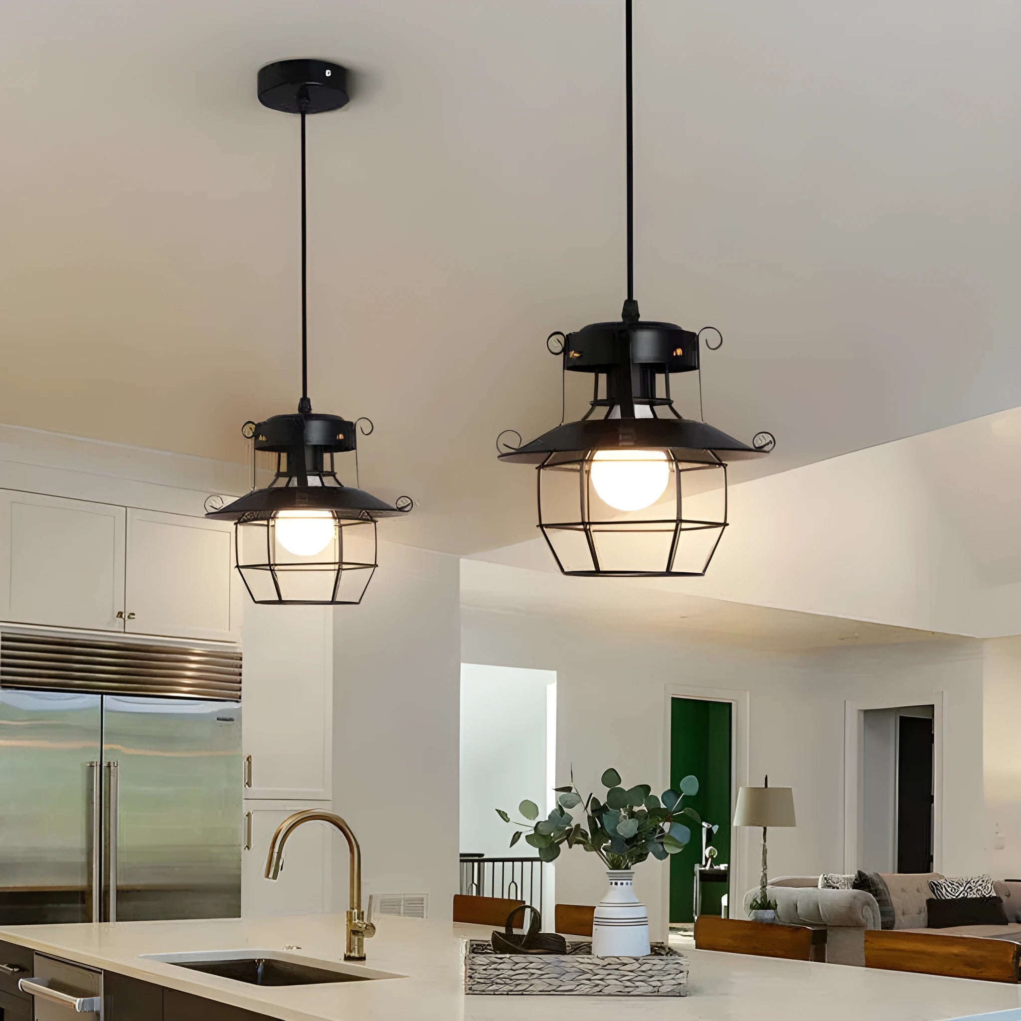 American iron droplight with retro single head lantern design for restaurant-style corridor lighting