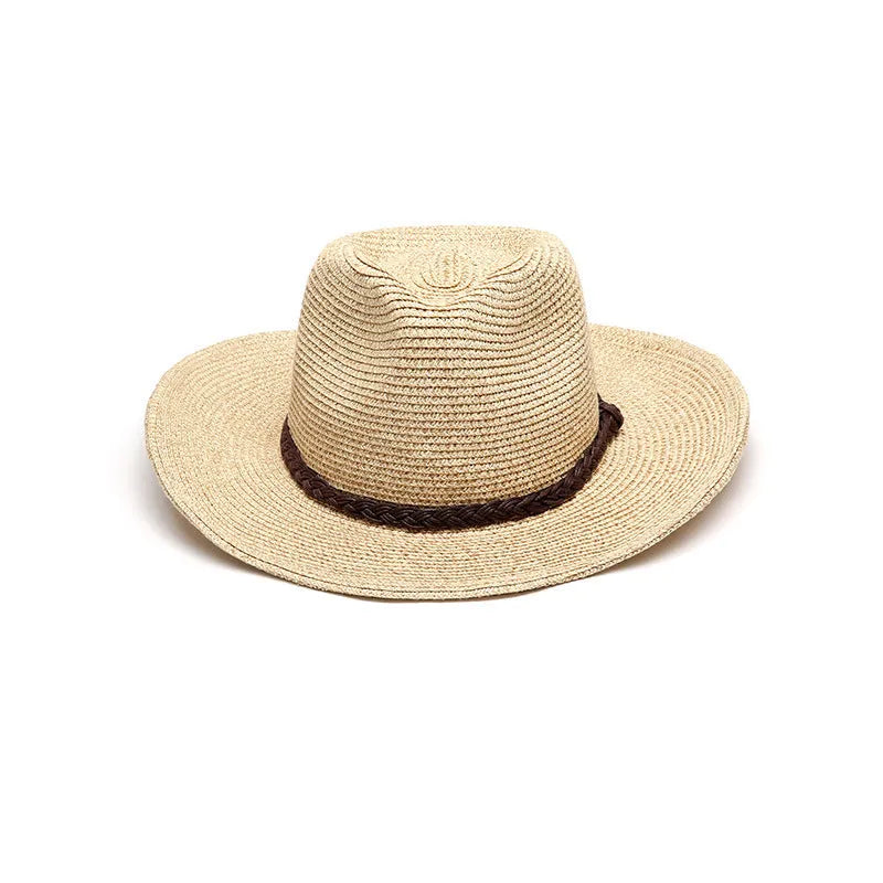 Men's foldable straw sun hat with big brim in mixed beige colour