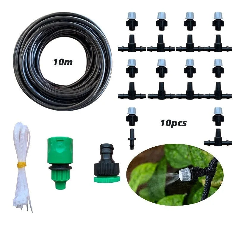 10 metre garden irrigation hose water mist system with 10 micro spray nozzles
