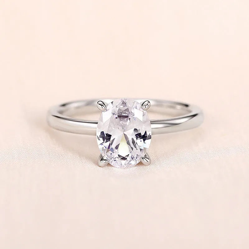 Oval masonry ring for women in copper with inlaid zircon, white gold colour finish, size No 7