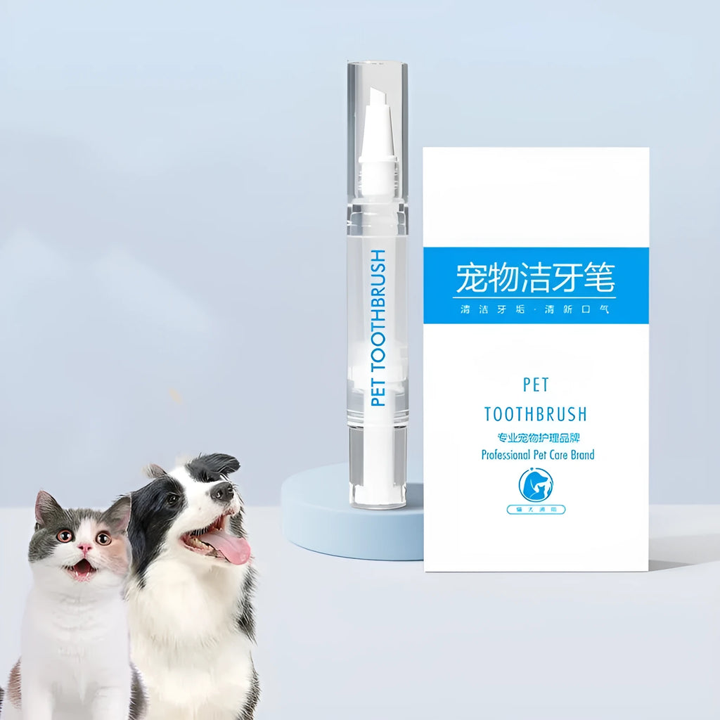 Pet toothbrush pen for dogs, plastic teeth cleaning tool with built-in paste and rotating tail, 1 pack