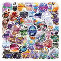 Set of 50 colourful tea cup graffiti waterproof stickers in Nordic style, laid out for display.