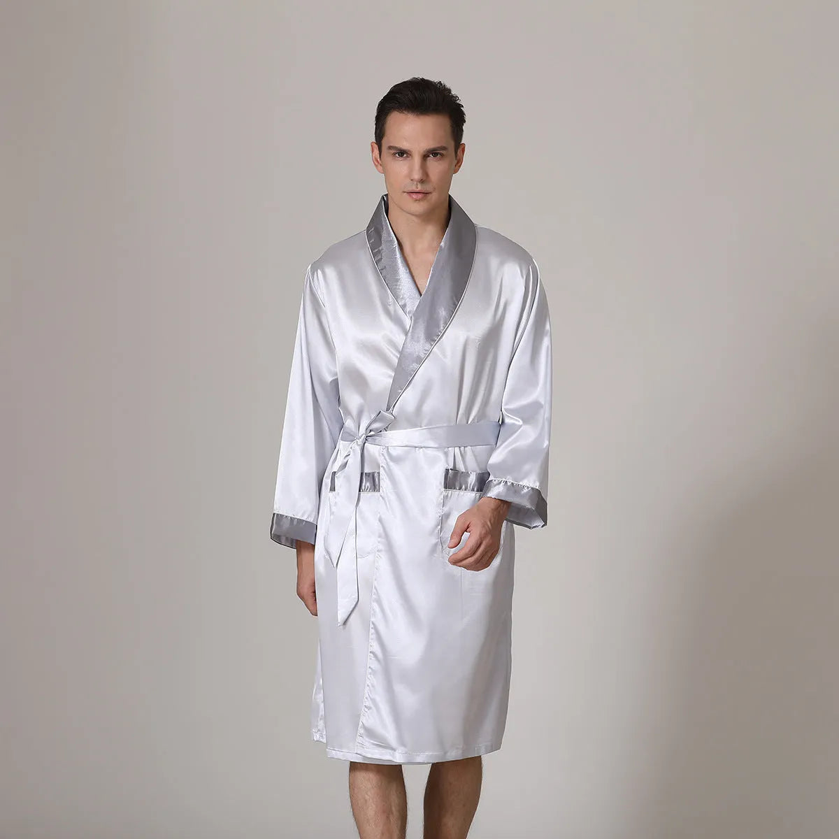 Men's lightweight summer bathrobe in rayon polyester available in multiple colours and continental sizes.