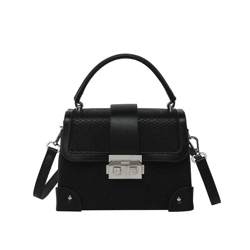 PU leather crossbody bag in horizontal square shape with sewing thread detail, available in seven colours